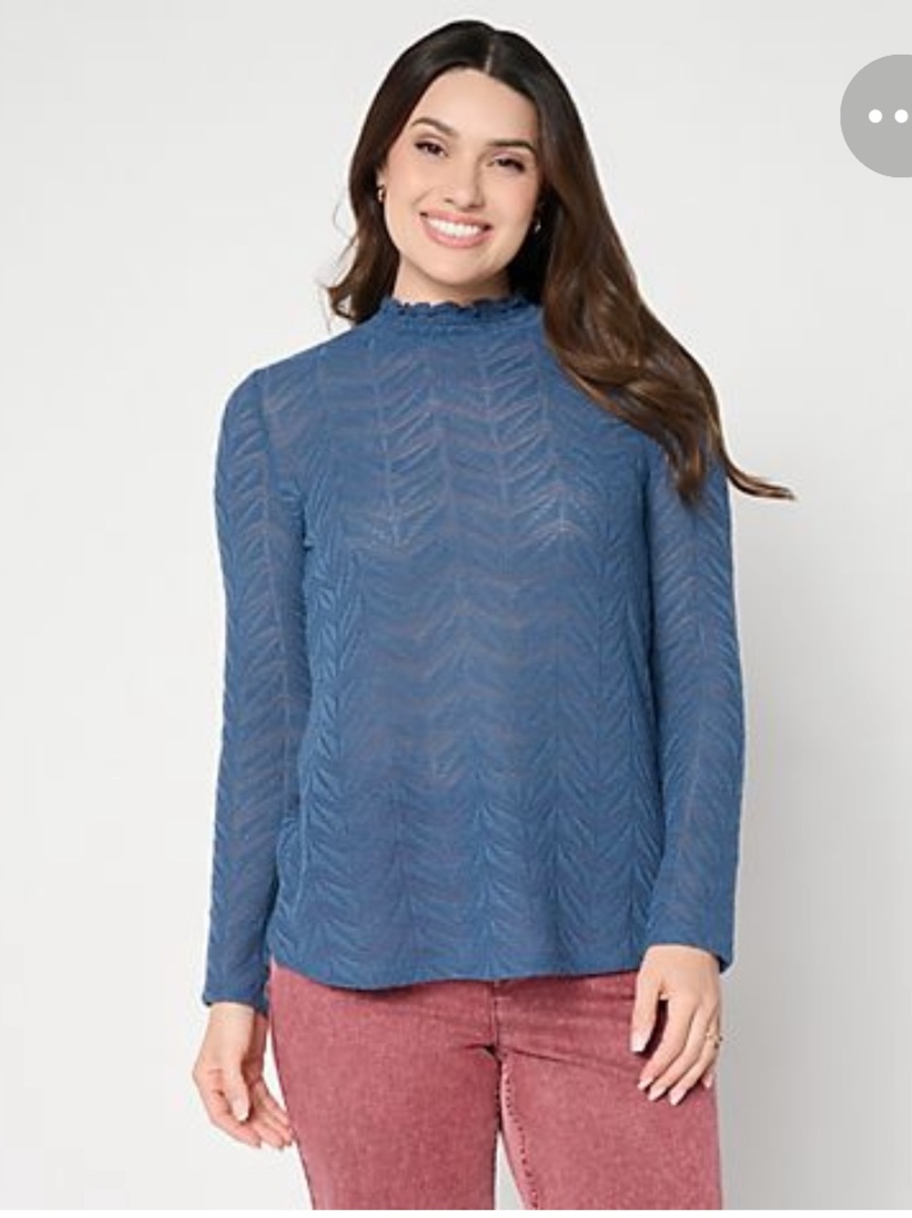 LOGO Lori Goldstein Textured Knit Mock Neck Sweater NWT Size XL Blue QVC